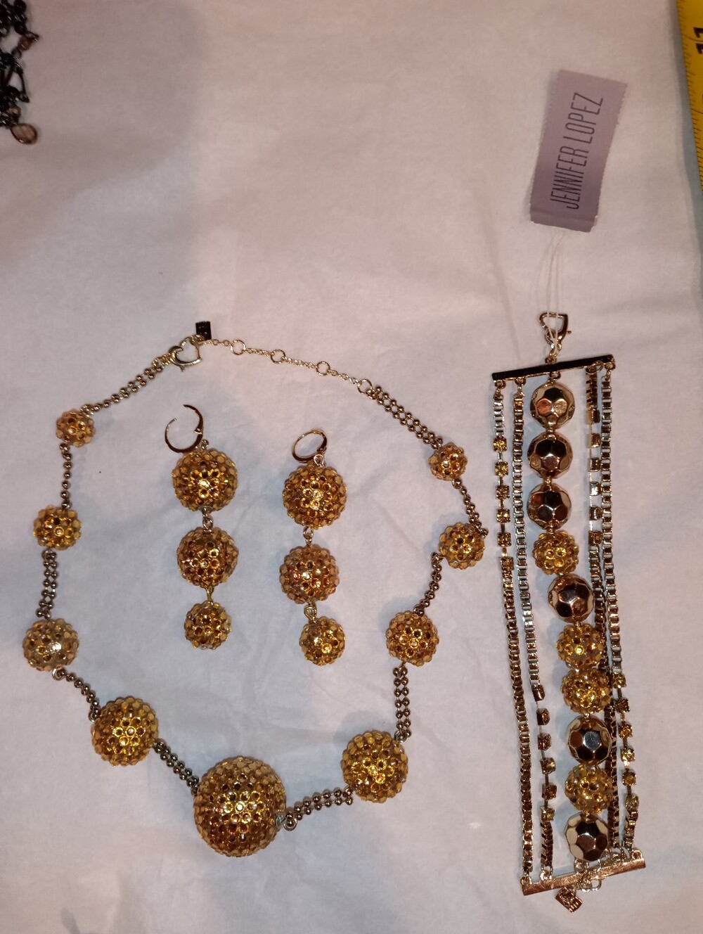 Jennifer Lopez Gold-Tone Crystal Ball Necklace, Earrings & Bracelet Set